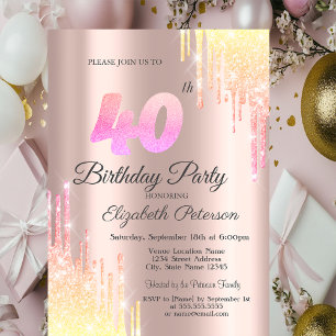 Invitación Fiesta de cumpleaños número 40 con Ombre Glitter D