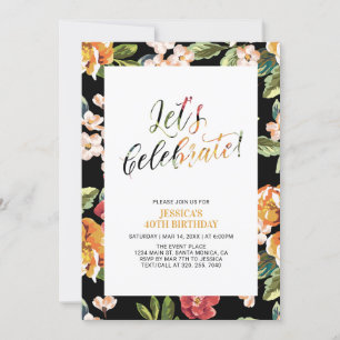 Invitación Fiesta de cumpleaños número 40 con patrón floral t