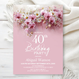 Invitación Fiesta de Cumpleaños número 40 con tema de Orquíde