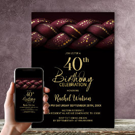 Invitación Fiesta de cumpleaños número 40 con trenza dorada d