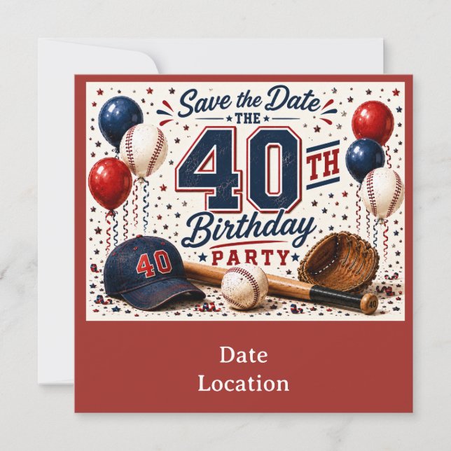 Invitación Fiesta de cumpleaños número 40 de béisbol  (Anverso)
