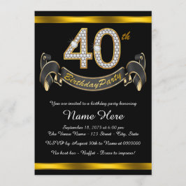 Invitación Fiesta de cumpleaños número 40 de Black Gold