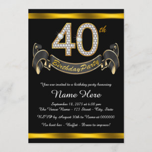 Invitación Fiesta de cumpleaños número 40 de Black Gold
