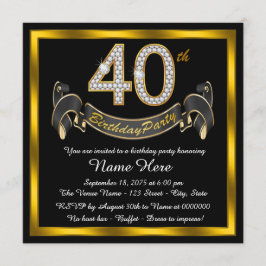 Invitación Fiesta de cumpleaños número 40 de Black Gold