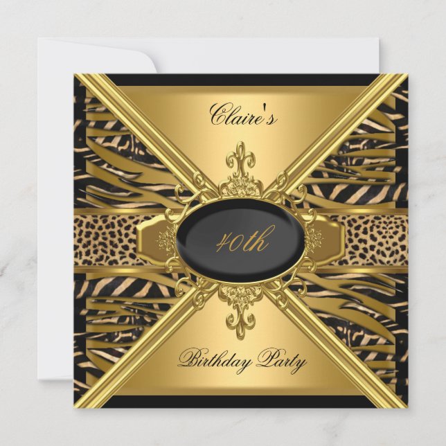 Invitación Fiesta de cumpleaños número 40 de cebra leopardo n (Anverso)