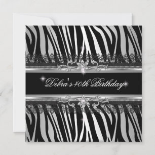 Invitación Fiesta de cumpleaños número 40 de cebra negro plat