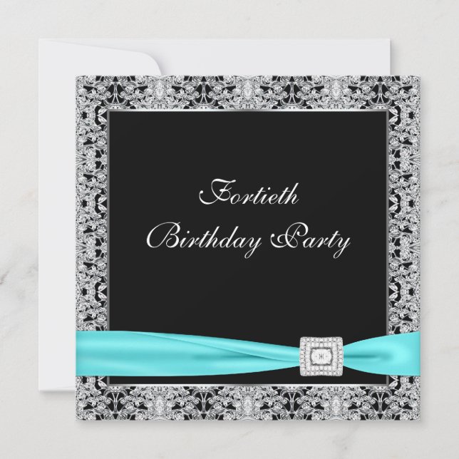 Invitación Fiesta de cumpleaños número 40 de clase azul turqu (Anverso)