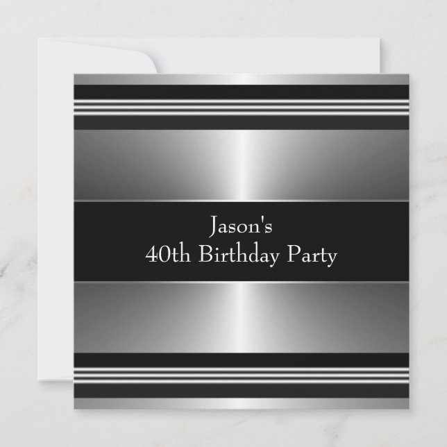 Invitación Fiesta de cumpleaños número 40 de hombre de plata  (Anverso)