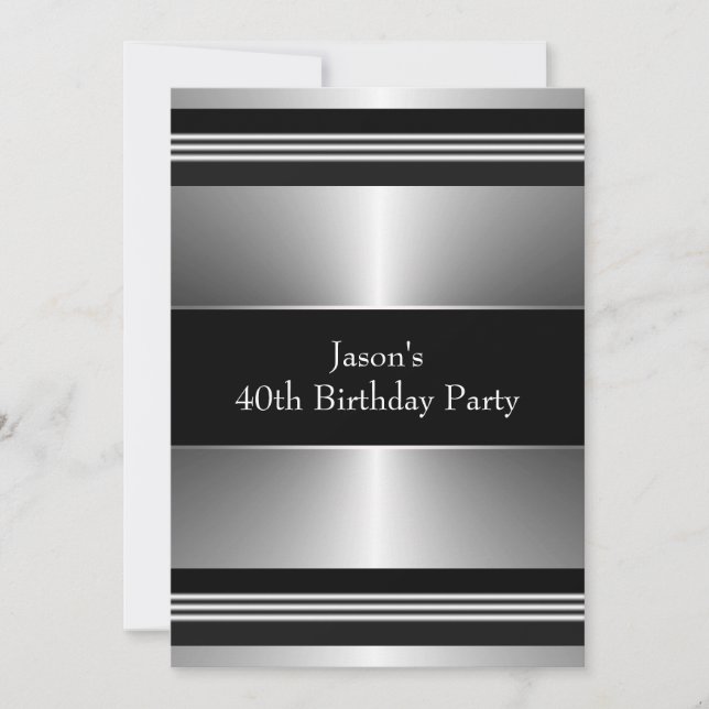 Invitación Fiesta de cumpleaños número 40 de hombre de plata  (Anverso)