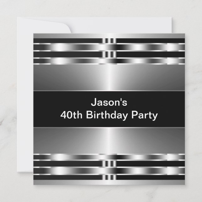 Invitación Fiesta de cumpleaños número 40 de hombre de plata  (Anverso)