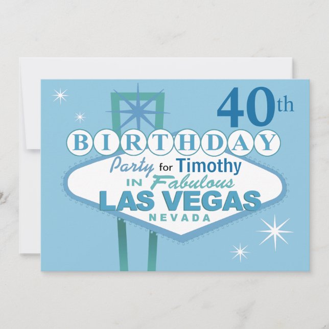 Invitación Fiesta de cumpleaños número 40 de Las Vegas - azul (Anverso)