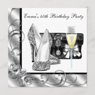 Invitación Fiesta de cumpleaños número 40 de mujer en blanco 