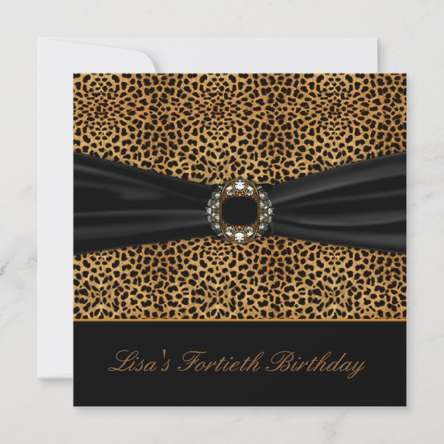 Invitación Fiesta de cumpleaños número 40 de mujer Leopardo L (Anverso)