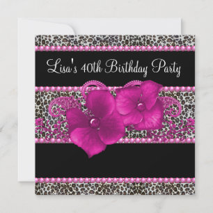 Invitación Fiesta de Cumpleaños número 40 de Mujer Leopardo R