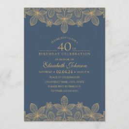 Invitación Fiesta de cumpleaños número 40 de Navy Blue