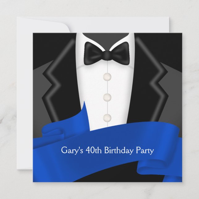 Invitación Fiesta de cumpleaños número 40 de Navy Blue Tuxedo (Anverso)