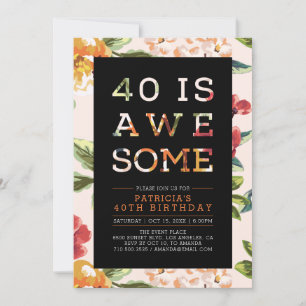 Invitación Fiesta de cumpleaños número 40 de tipografía moder
