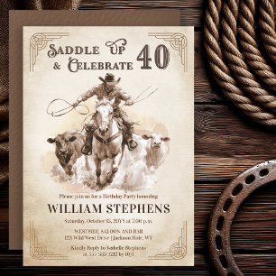 Invitación Fiesta de cumpleaños número 40 de vaquero occident