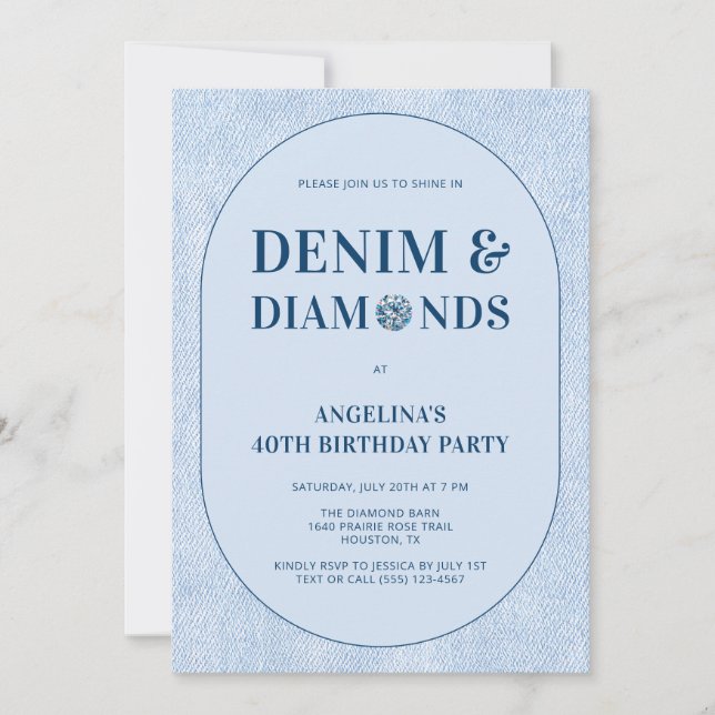 Invitación Fiesta de cumpleaños número 40 Denim and Diamonds  (Anverso)