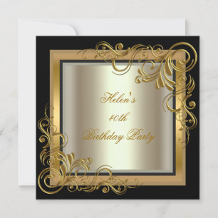 Invitación Fiesta de cumpleaños número 40 dorado crema floral