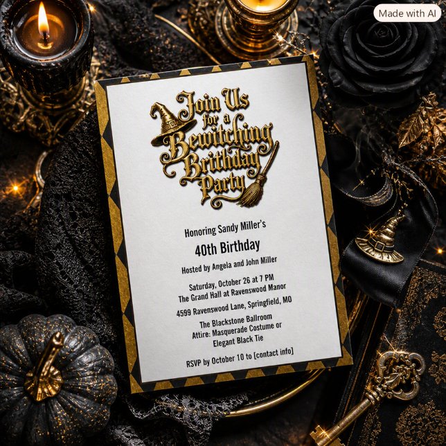Invitación Fiesta de cumpleaños número 40 elegante de Hallowe (Subido por el creador)