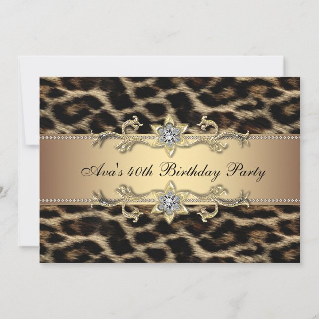 Invitación Fiesta de cumpleaños número 40 elegante leopardo d (Anverso)