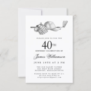 Invitación Fiesta de cumpleaños número 40 elegante negro blan