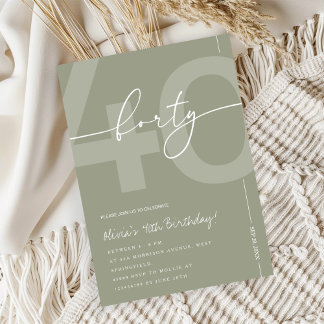 Invitación Fiesta de cumpleaños número 40 Elegante Verde Salv