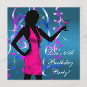 Invitación Fiesta de Cumpleaños número 40 en Azul Turquesa y