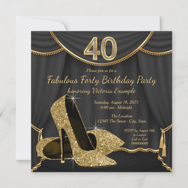 Invitación Fiesta de cumpleaños número 40 Fabulosa Zapatos de (Anverso)