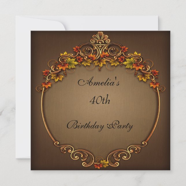 Invitación Fiesta de cumpleaños número 40 floral marrón de ot (Anverso)
