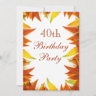 Invitación Fiesta de cumpleaños número 40 Hojas de otoño