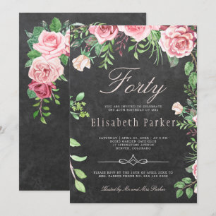 Invitación Fiesta de cumpleaños número 40 Jardín Floral Rosa 