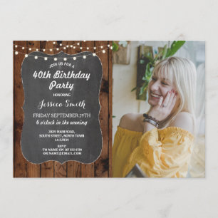 Invitación Fiesta de cumpleaños número 40 Luces rusticas Sals