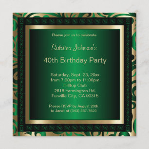 Invitación Fiesta de cumpleaños número 40  Metálico verde y o