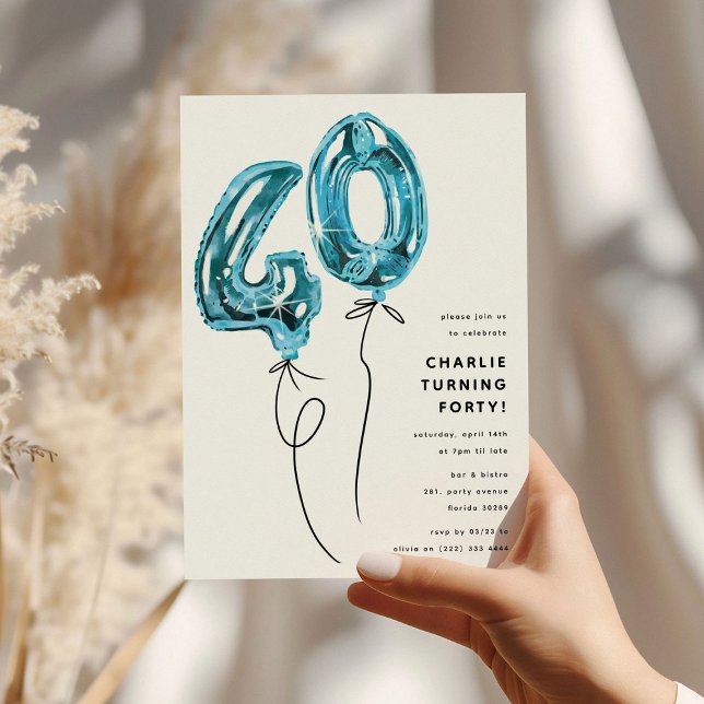 Invitación Fiesta de cumpleaños número 40 Minimal Blue 40 Bal (Subido por el creador)