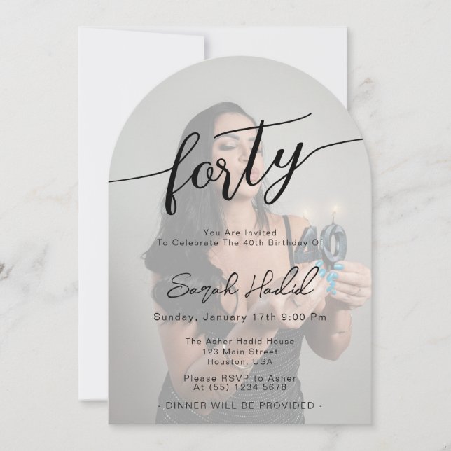Invitación Fiesta de cumpleaños número 40 moderna y elegante (Anverso)