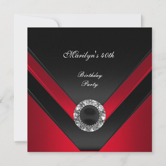 Invitación Fiesta de cumpleaños número 40 negra  joya de diam (Anverso)