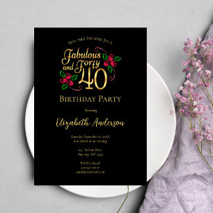 Invitación Fiesta de Cumpleaños número 40 Negra y Dorada con 