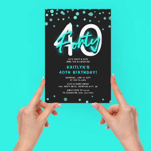 Invitación Fiesta de cumpleaños número 40 Neon Teal Thirty