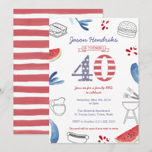 Invitación Fiesta de cumpleaños número 40 para barbacoa famil