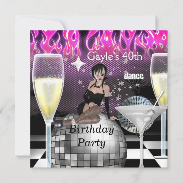 Invitación Fiesta de cumpleaños número 40 para chicas, champá (Anverso)