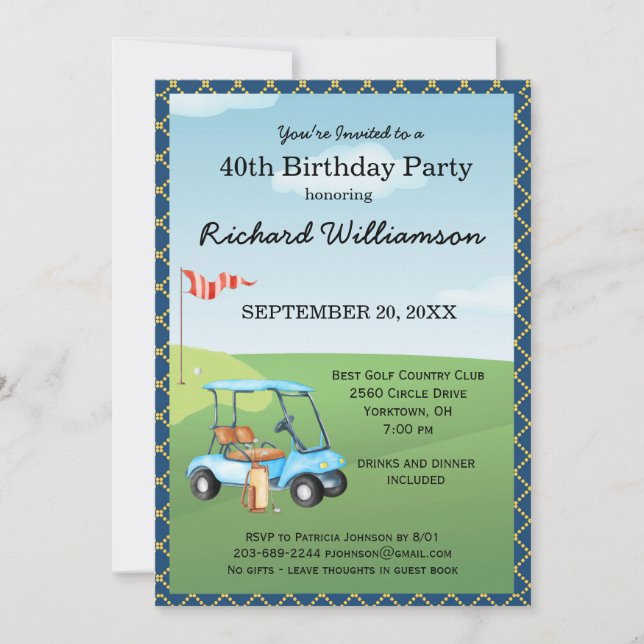 Invitación Fiesta de cumpleaños número 40 para hombres con te (Anverso)