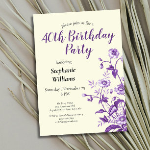 Invitación Fiesta de cumpleaños número 40 para mujer de la fl