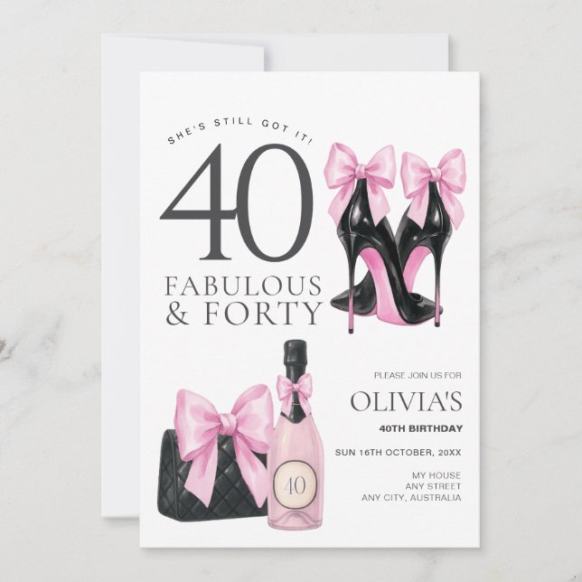 Invitación Fiesta de cumpleaños número 40 para mujeres, fabul (Anverso)