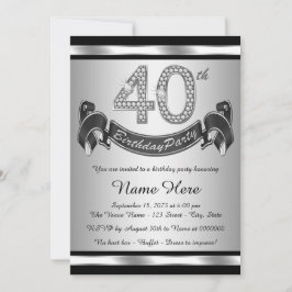 Invitación Fiesta de cumpleaños número 40 plateada