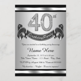 Invitación Fiesta de cumpleaños número 40 plateada
