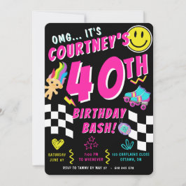 Invitación Fiesta de cumpleaños número 40 Retro 90s Y2K Neon