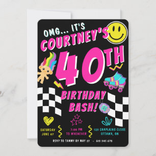Invitación Fiesta de cumpleaños número 40 Retro 90s Y2K Neon