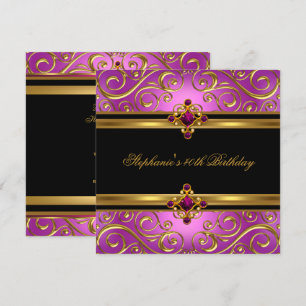 Invitación Fiesta de cumpleaños número 40 Rosa Dorado Negro F